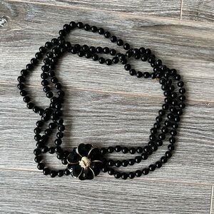 Stella & Dot Black Beaded Necklace with Gold Flower